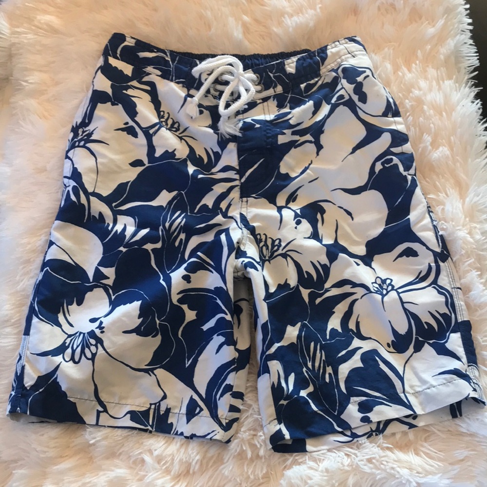 Mens Hawaiian Blue White Tropical Board Shorts S